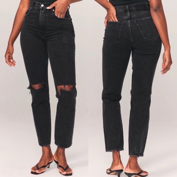 Abercrombie & Fitch The 90s Straight Ultra High Rise Curve Love Black 28/6R - Picture 1 of 9